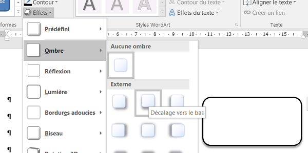 Effet ombre portée sur objet ou image insérée dans document Word