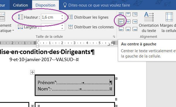 Aérer texte dans cellule, augmenter distance avec bordures de tableau