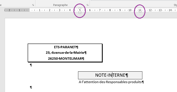 Ajuster largeurs de bordures de paragraphes Word avec retrait gauche et droit