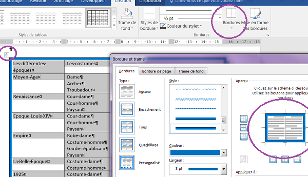Créer des bordures personnalisées pour les tableaux Word
