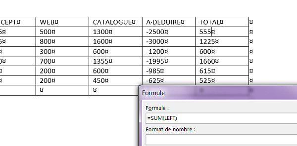 Reproduire facilement les calculs dans les tableaux Word comme la somme