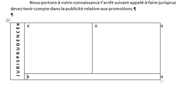 Construction de tableau particulier dans Word avec fusion et orientation