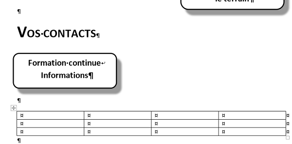 Tableau créé avec la souris dans Word