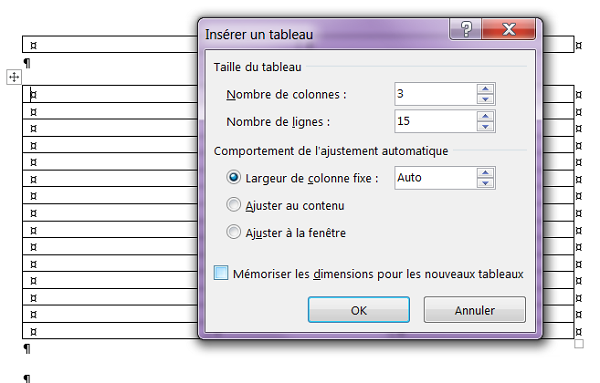 Insérer des tableaux avec beaucoup de lignes et colonnes dans Word