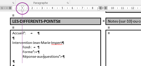 Retraits pour décaler des paragraphes de texte dans tableaux Word