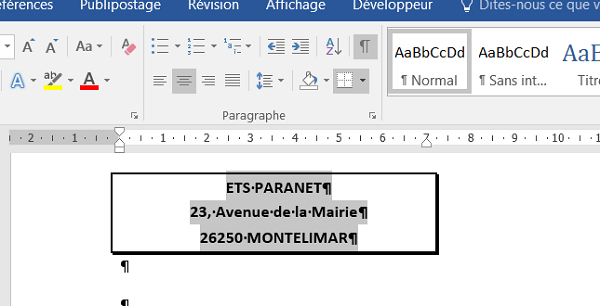 Bordure de paragraphe Word réduite grâce à position des retraits