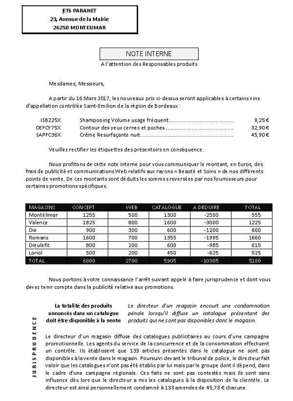 Présentation complexe de courrier Word avec mise en page, marges et tableaux