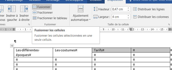 Réunir ou regrouper des cellules de tableau Word en les fusionnant