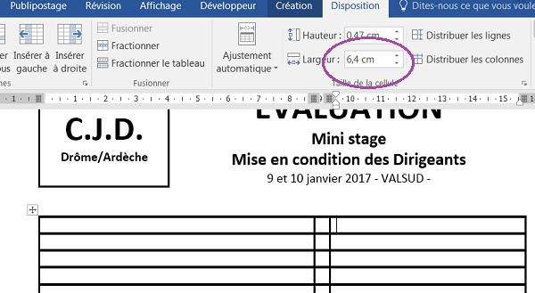 Définir avec précision largeur de cellules dans colonnes de tableau Word