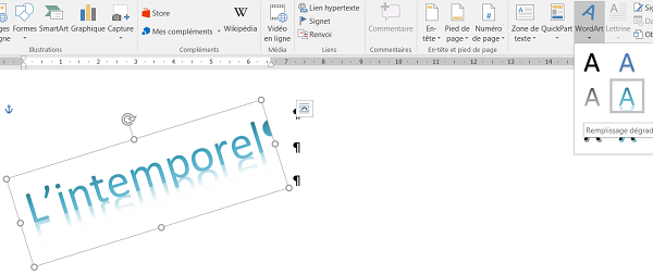 Effet incliné sur un titre Word avec objet WordArt