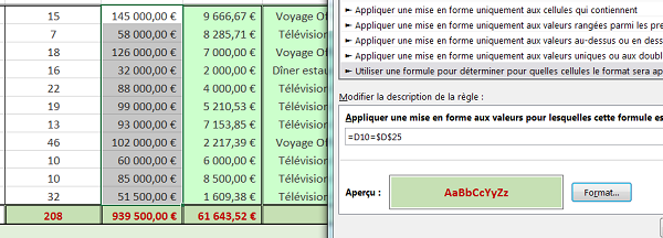 Mise en valeur dynamique des chiffres affaire selon formule dans Excel