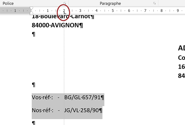 Fractionner des lignes Word en plusieurs colonnes grâce aux taquets de tabulation