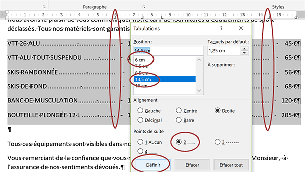 Lignes guides entre les colonnes Word grâce aux points de suite pour faciliter la lecture