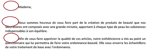 Présentation du document Word avec des retraits de première ligne pour chaque paragraphe