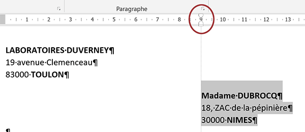 Retrait gauche de Word pour décaler les paragraphes sur la droite du document