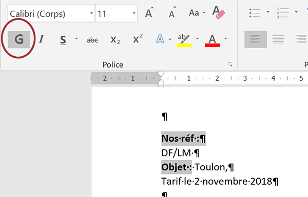 Mise en forme de texte sur des paragraphes Word regroupés dans la même sélection