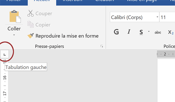 Régler alignement du taquet de tabulation Word