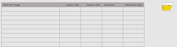 Tableau Excel pour importer les noms des images du dossier avec leurs propriétés