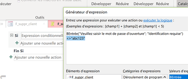 Expression de critère de macro Access pour vérifier mot de passe accès formulaire