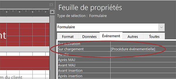 Code VBA au chargement du formulaire Access