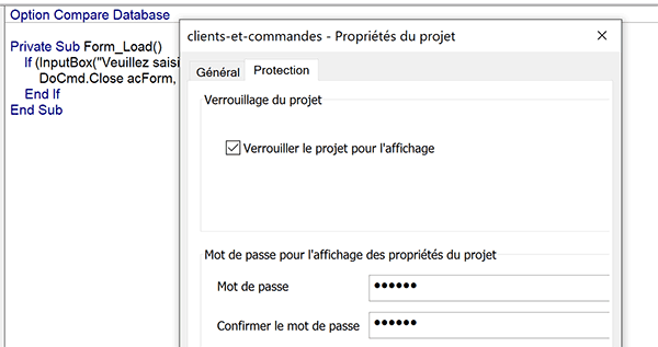 Mot de passe pour protéger le code VBA Access