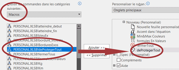 Ajouter la macro VBA de déprotection des feuilles dans un ruban Excel