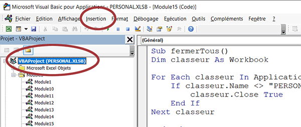 Modèle VBA Excel pour macros toujours disponibles