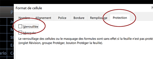 Enlever la protection de toutes les cellules sélectionnées avec Excel