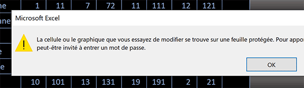 Saisie et modifications non autorisees sur les cellules des formules Excel