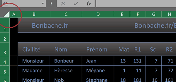 Sélectionner toutes les cellules de la feuille Excel pour les déverrouiller