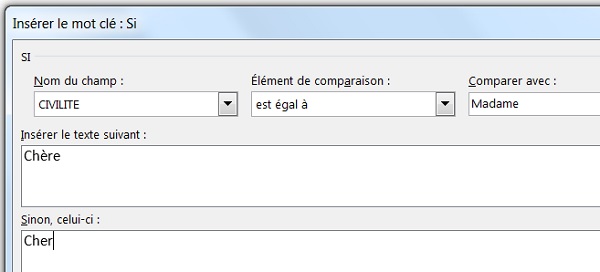 Ajouter des conditions dans un publipostage Word