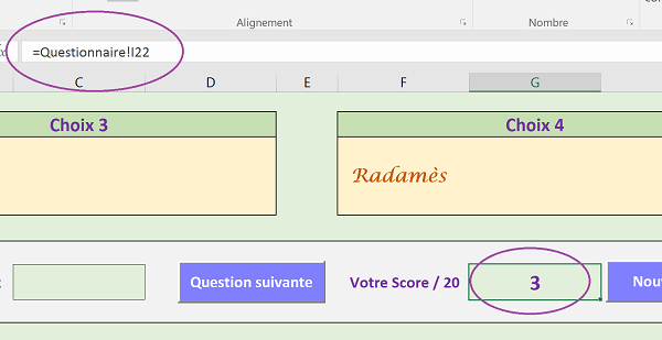 Récupérer score QCM selon comparaison des valeurs extraites de la table de données