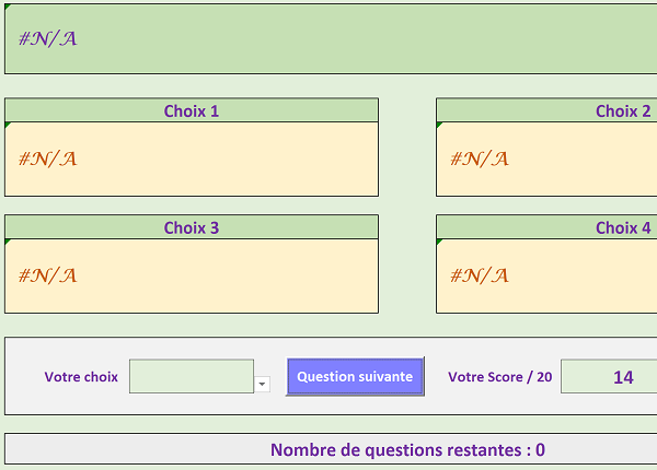 Gérer erreurs produites par fonctions Excel pour extraire informations de base de données