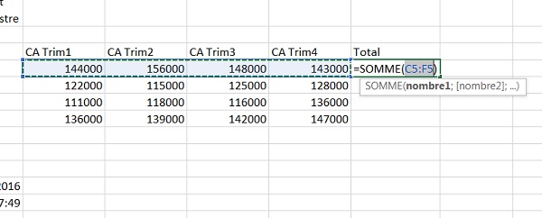 Somme automatique au clavier avec Excel