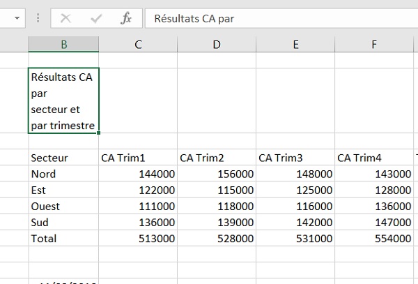 Saisie sur plusieurs lignes dans cellules Excel