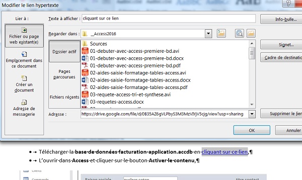 Raccourci lien hypertexte sur texte Word