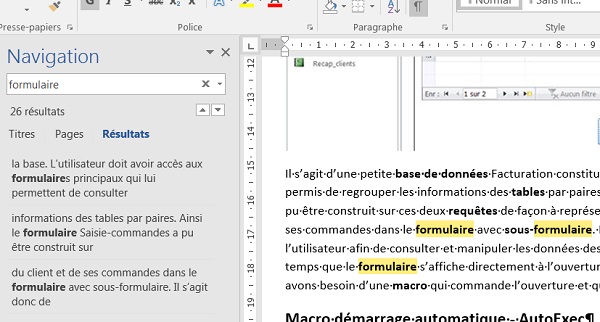 Raccourci clavier pour la recherche sous Word