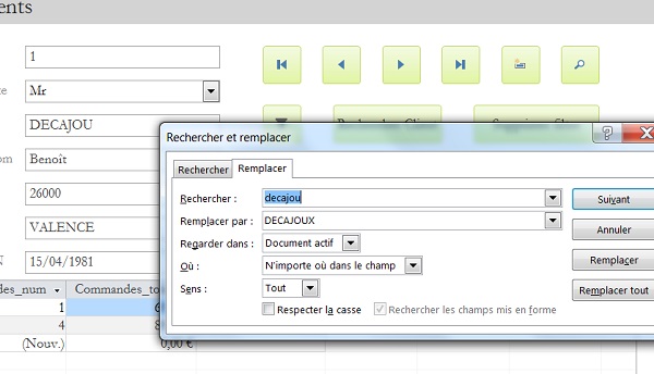 Rechercher et remplacer dans Access au clavier