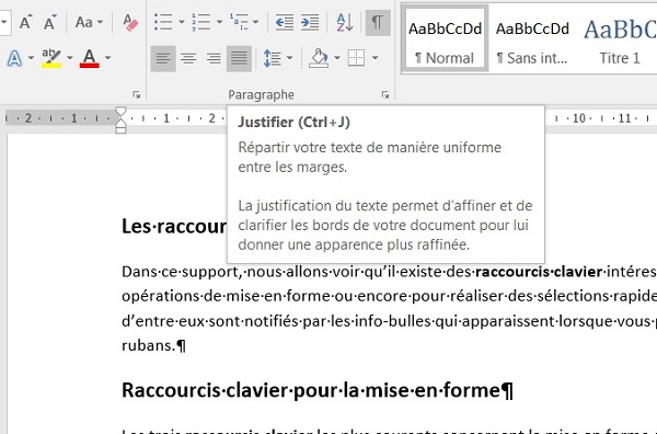 Info-bulles boutons raccourcis clavier