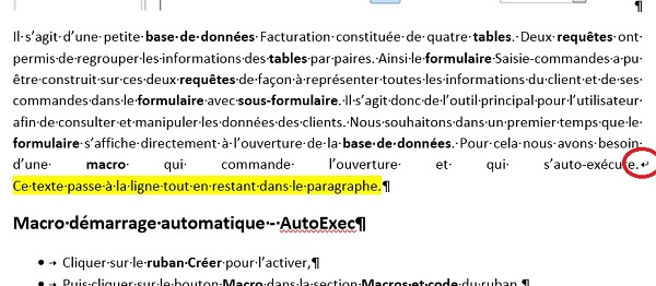 Saut de ligne dans paragraphe avec raccourci clavier