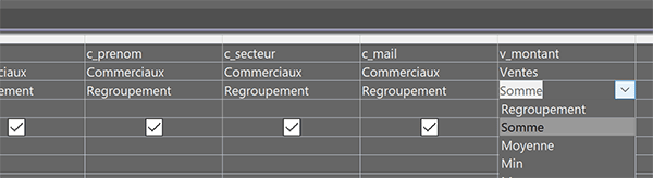 Opérations et regroupements dans requête Access pour consolider les ventes et chiffres d-affaires