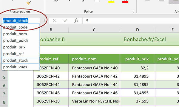 Noms des matrices Excel en fonction des titres du tableau pour simplifier construction formules matricielles