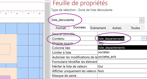 Contenu dynamique de la liste déroulante du formulaire Access selon requête SQL