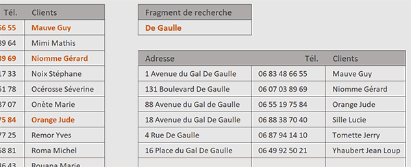 Extraire toutes les lignes de la base de données Excel en fonction de recherches par bouts de textes