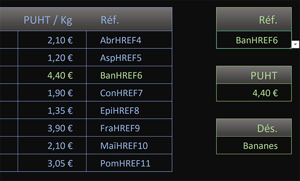 Extraire les données de la référence choisie par formule Excel