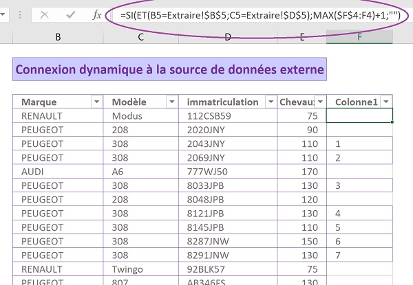 Référencer tous les enregistrements de la base de données correspondant aux critères recoupés des listes déroulantes, par calcul Excel