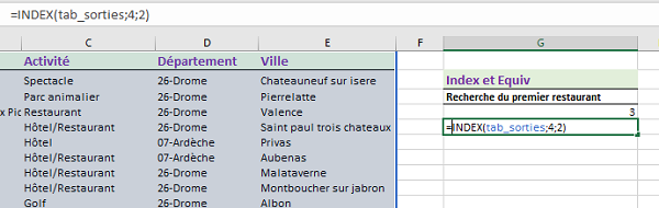 Extraction selon numéros ligne et colonne dans tableau Excel avec fonction Index