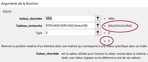 Assistant Excel fonction Equiv avec une matrice de réponses en chiffres
