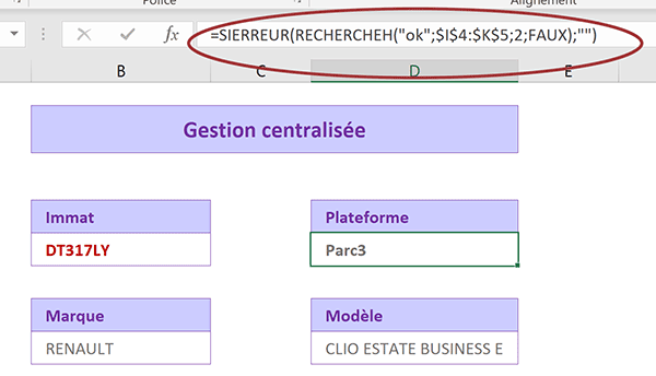 Formule Excel indiquant à partir de quelle base de données extraction est produite