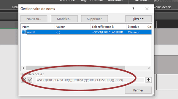 Fonction Excel Lire.Classeur pour lister les noms de toutes les feuilles du classeur